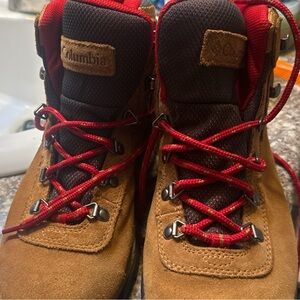 Columbia Kids Tan Suede Hiking Boots with Red Accents